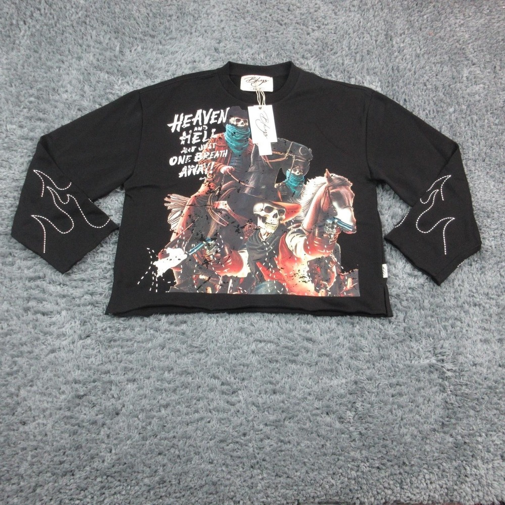 BKYS Shirt Mens XL Black Heaven Skull Cowboy Western Graphic Long Sleeve NWT